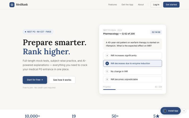 MedRank CBT — Medical Entrance Prep — screenshot