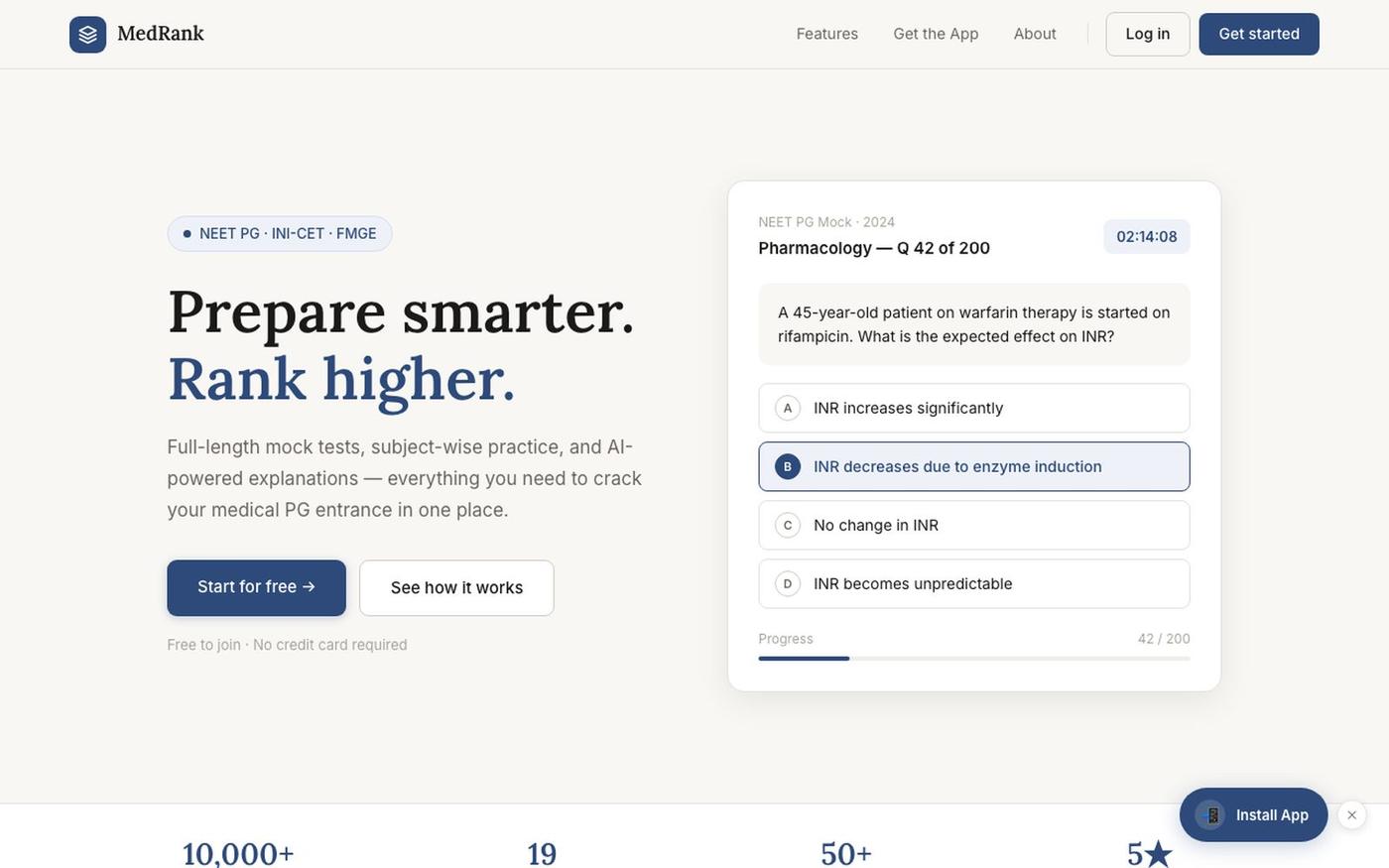 MedRank CBT — Medical Entrance Prep — screenshot