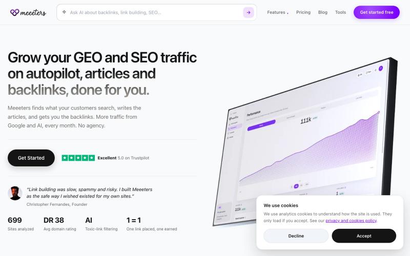 SEO & GEO traffic on autopilot: articles & backlinks | Meeeters — screenshot