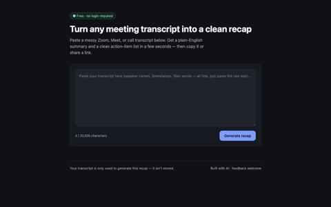 Recap — turn any meeting transcript into a clean summary — screenshot