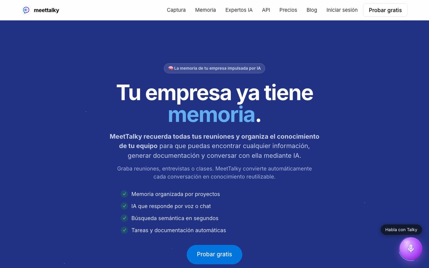 meettalky — La memoria de tu empresa impulsada por IA. — screenshot