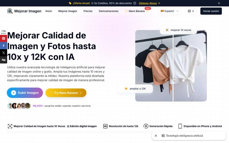 Mejorar Calidad de Imagen y Fotos Online Gratis con IA — screenshot