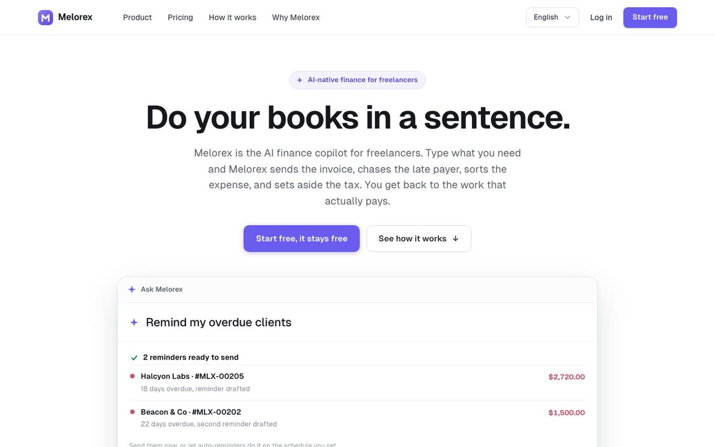 Melorex · AI Finance Copilot for Freelancers — screenshot