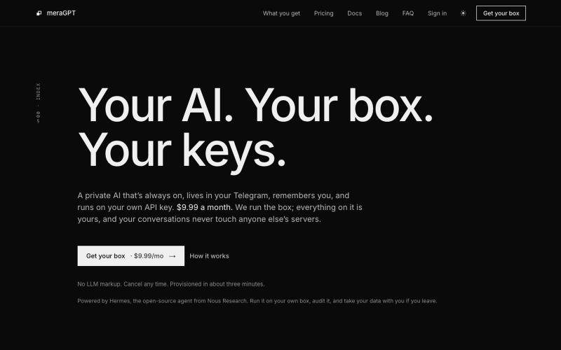 meraGPT · your own private AI, always on — screenshot