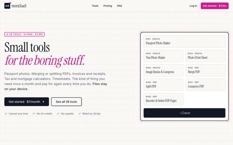meraSaaS · 26 everyday tools for documents, photos and personal admin — screenshot