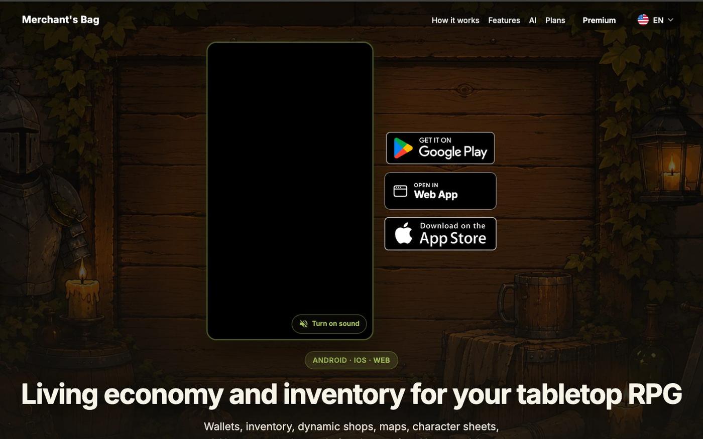 Merchant's Bag — Economy, inventory & AI for tabletop RPG — screenshot