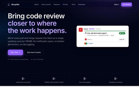MergeMe - GitHub & GitLab PR/MR notifications in Slack — screenshot