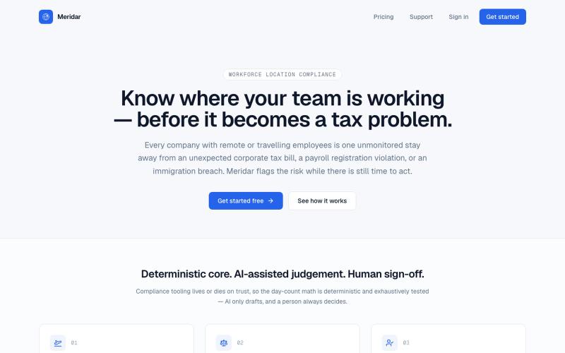Meridar — Workforce Location Compliance for Distributed Teams — screenshot