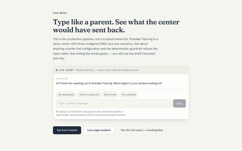 Try the agent — Meridian — screenshot