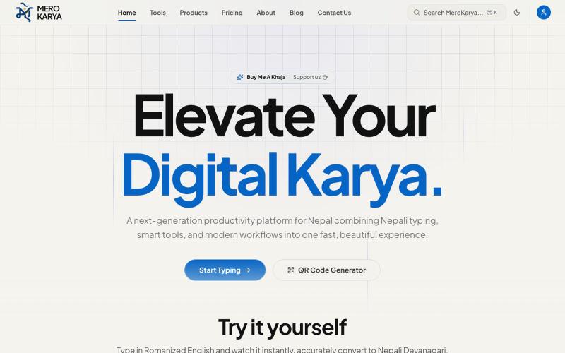MeroKarya - Free Nepali Unicode, QR Generator & Online Tools — screenshot
