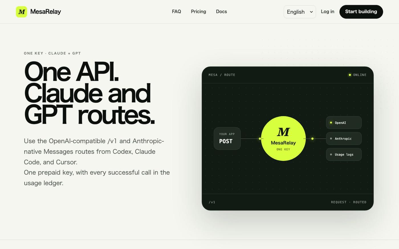 MesaRelay — One API for the world's frontier AI models — screenshot