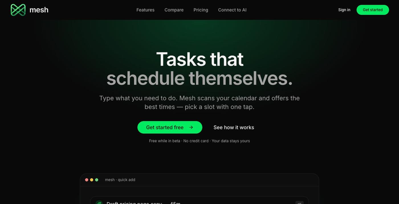 Mesh — Tasks that schedule themselves — screenshot