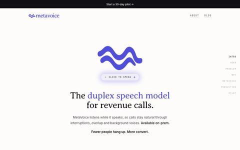 MetaVoice · The duplex speech model for revenue calls — screenshot