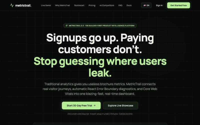 MetricTrail — Find Why Visitors Don't Convert — screenshot