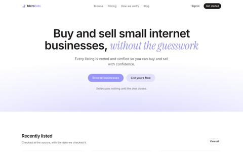 MicroExits: The best and most affordable place to buy and sell businesses — screenshot