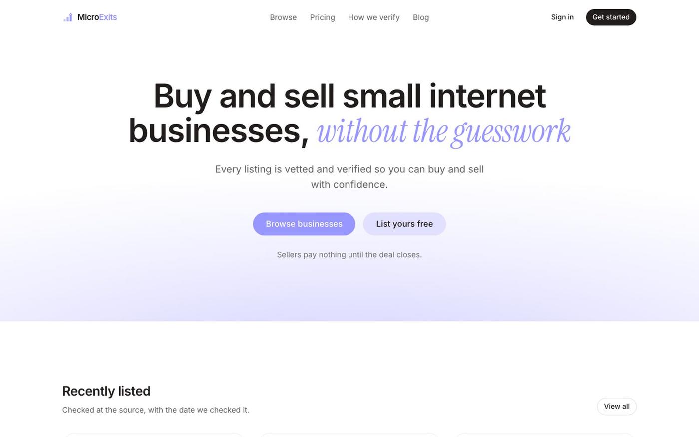 MicroExits: The best and most affordable place to buy and sell businesses — screenshot