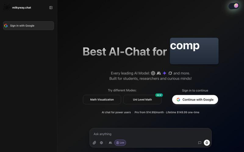 milkyway.chat — Best AI Chat for learning, math, coding & more — screenshot