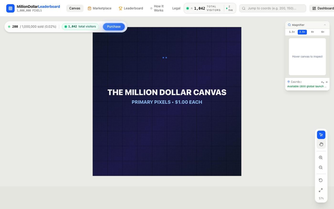 The 1,000,000 Pixel Canvas | MillionDollarLeaderboard — screenshot