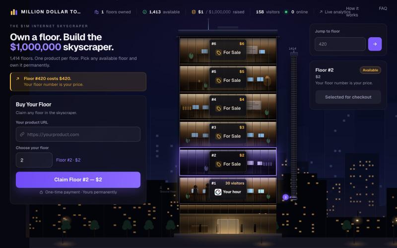 Million Dollar Tower — Own a Floor in the $1M Internet Skyscraper — screenshot