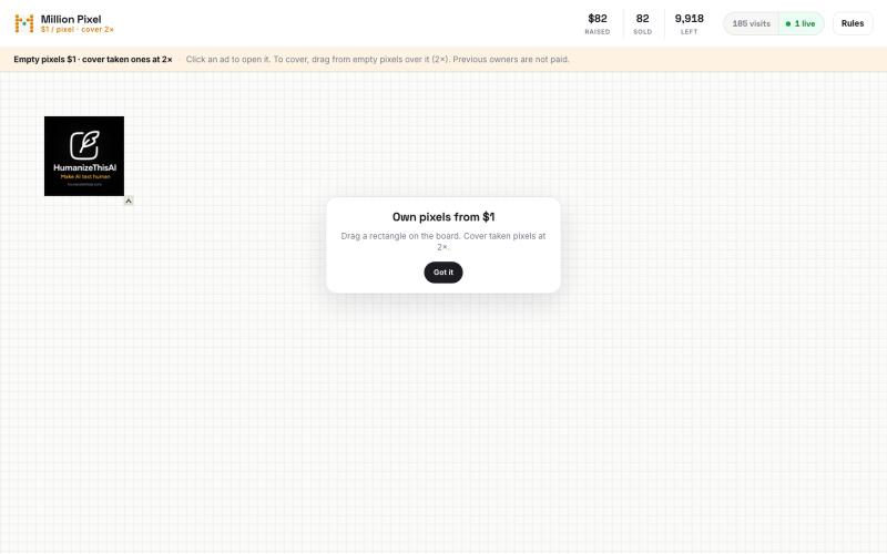 Million Pixel — own a piece of the internet, $1 a pixel — screenshot
