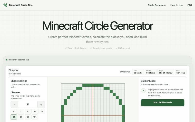 Minecraft Circle Generator – Build Perfect Block Circles — screenshot