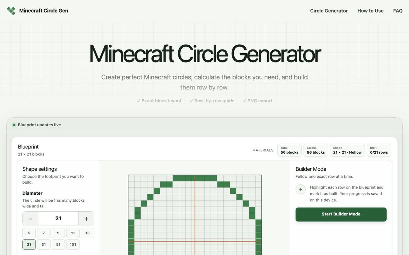 Minecraft Circle Generator – Build Perfect Block Circles — screenshot