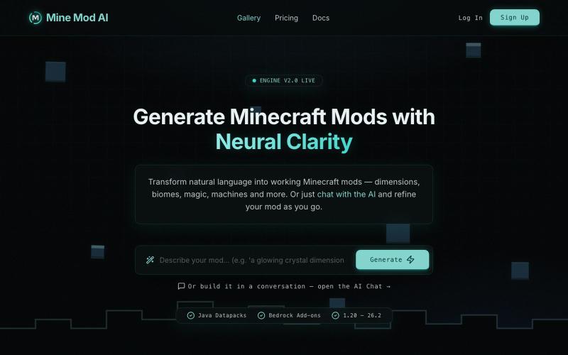 Mine Mod AI — Free Minecraft Mod, Map & Add-On Generator (No Coding) — screenshot