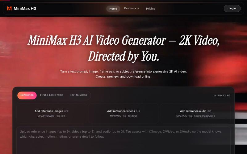 MiniMax H3 AI Video Generator — Create 2K Video Online — screenshot