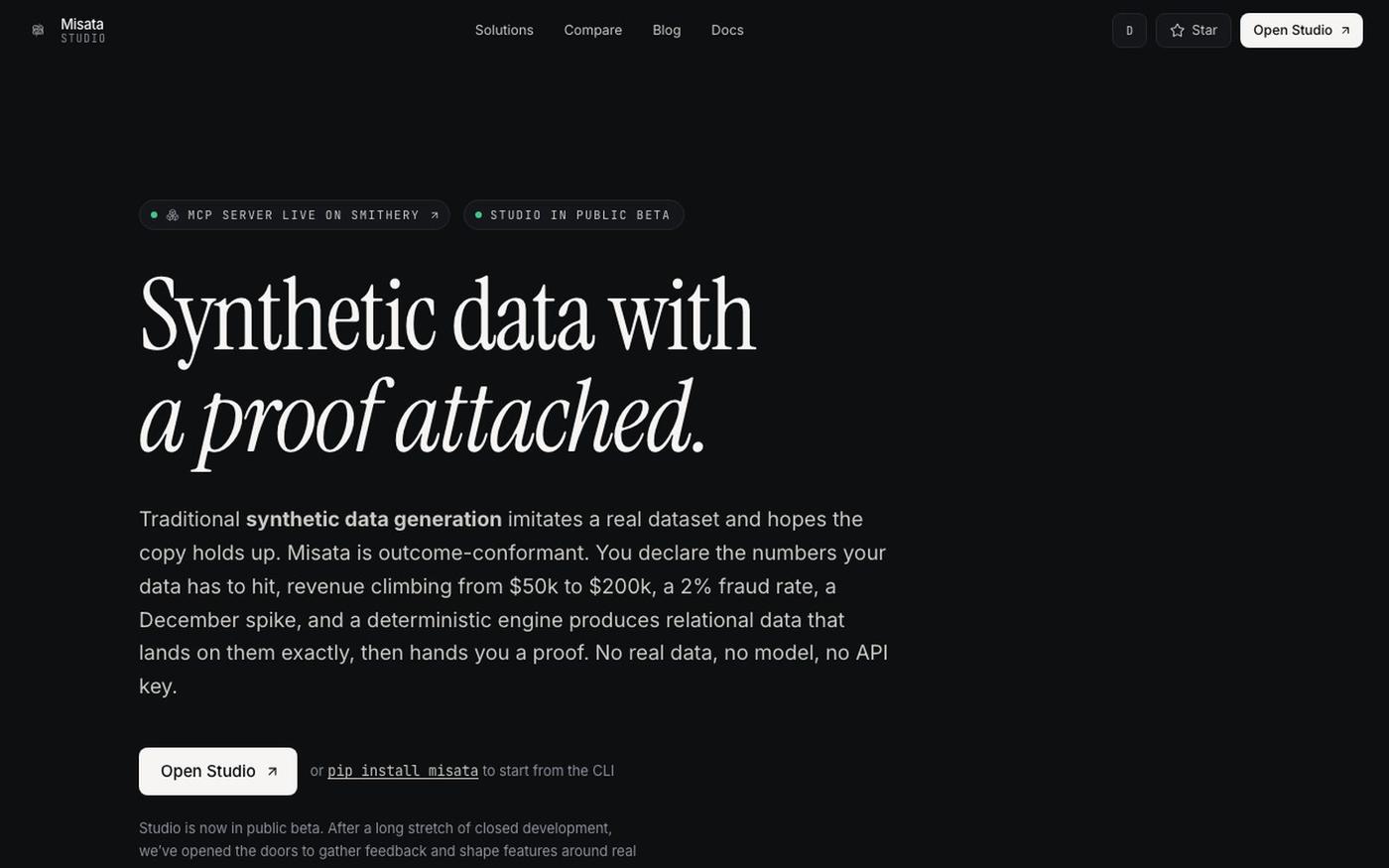 Misata Studio — Best Synthetic Data Generator for Python & AI Agents (2026) — screenshot