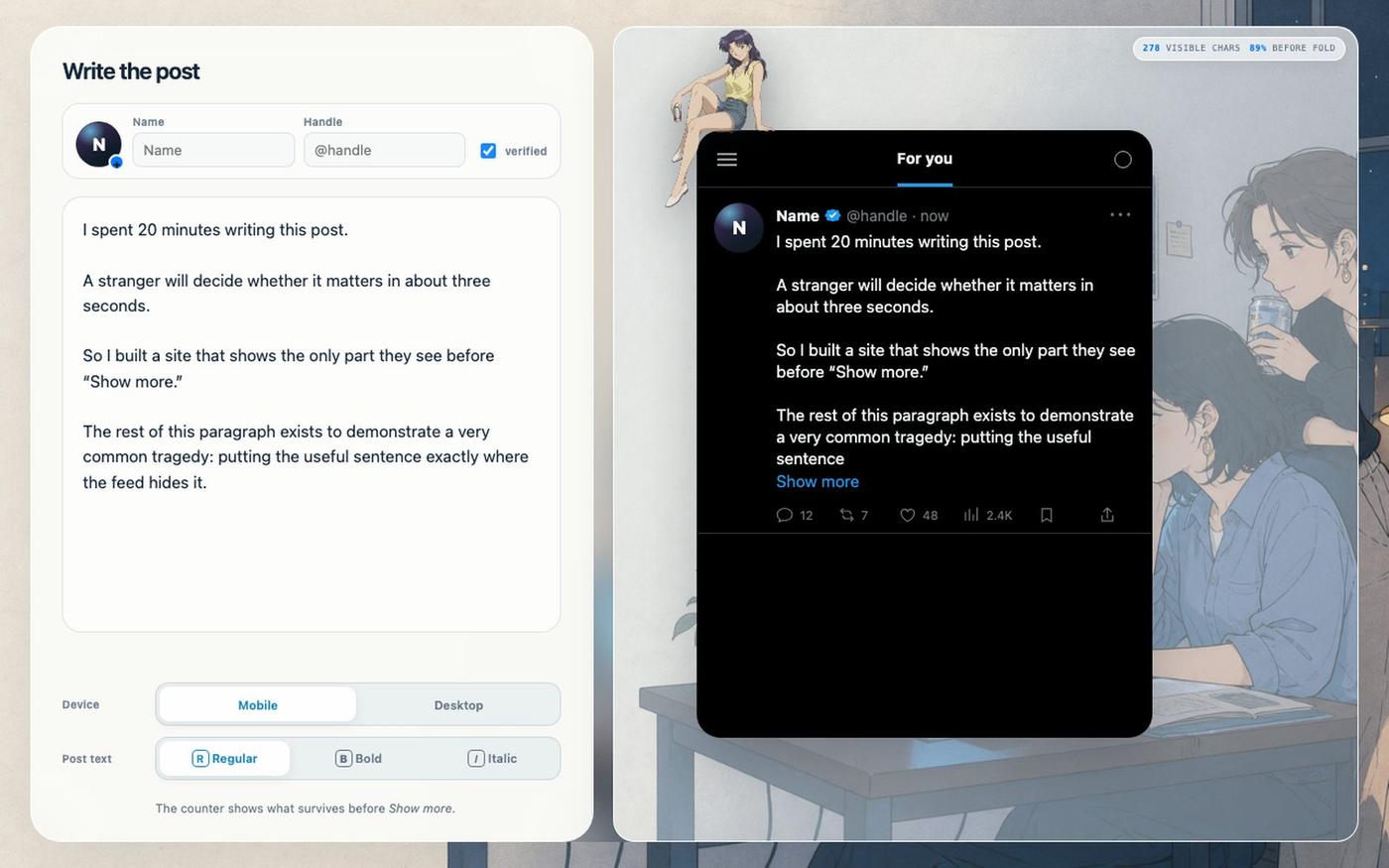 Foldline: the post before Show more — screenshot