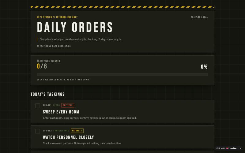 Daily Orders — Watchstander Objective Board — screenshot