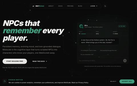 MistScale | AI NPC Platform — screenshot