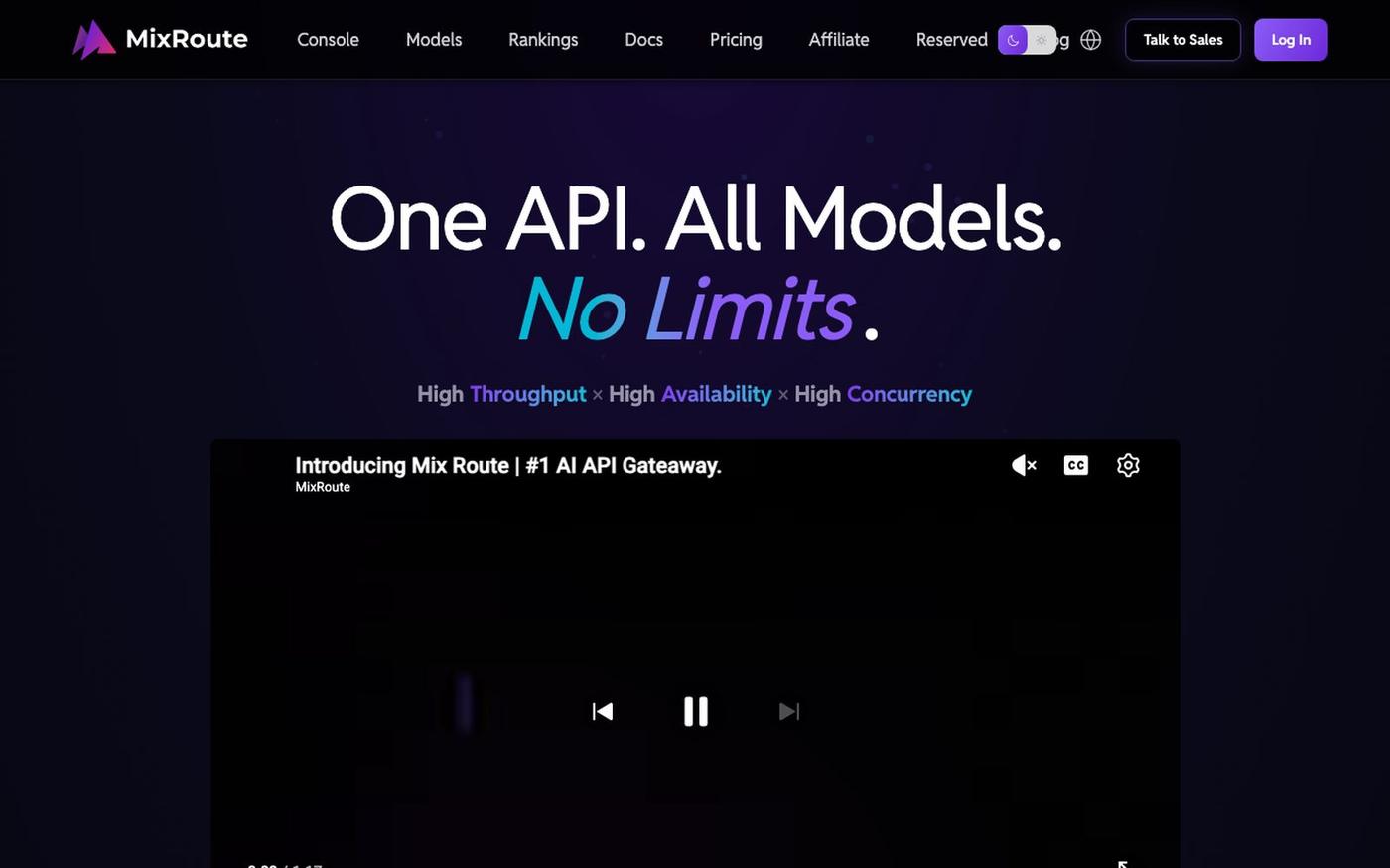 MixRoute: One API for 200+ AI Models — screenshot