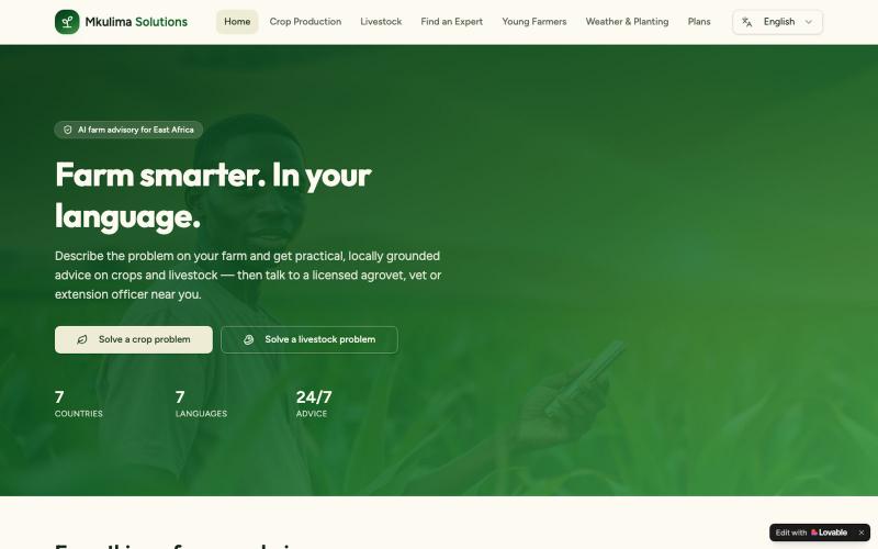 Mkulima Solutions — AI Crop & Livestock Advice, East Africa — screenshot