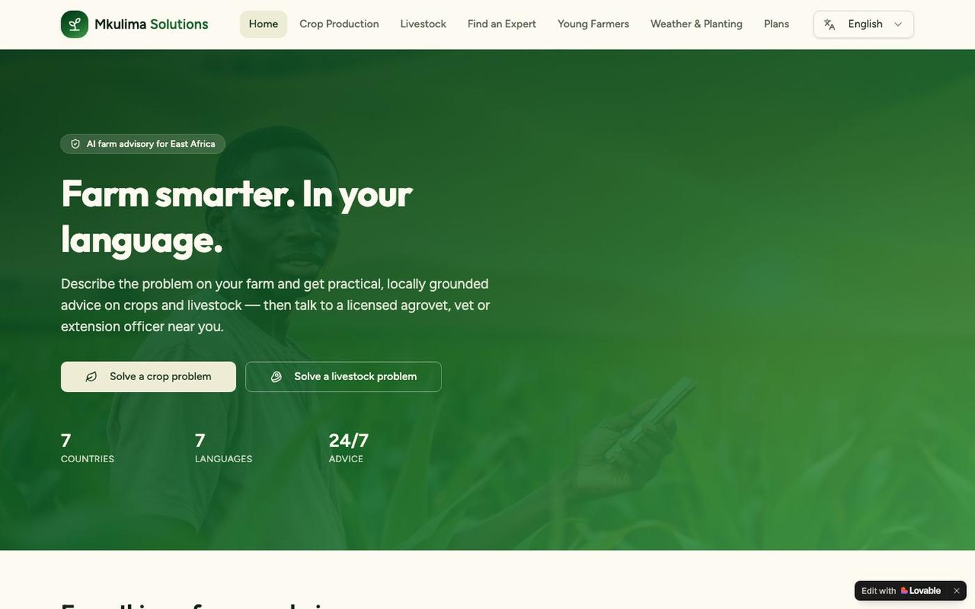 Mkulima Solutions — AI Crop & Livestock Advice, East Africa — screenshot