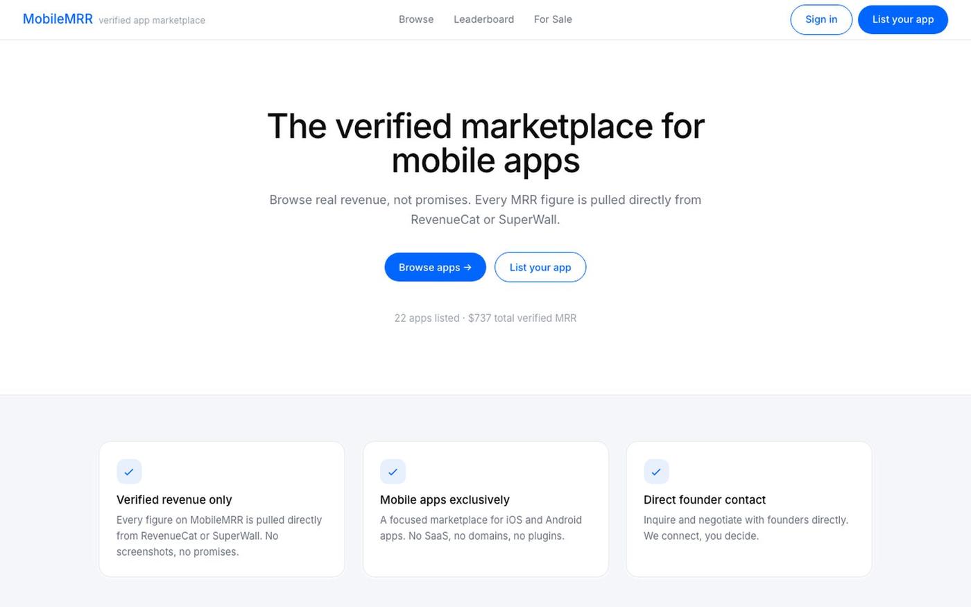 MobileMRR – Verified Mobile App Revenue Marketplace — screenshot