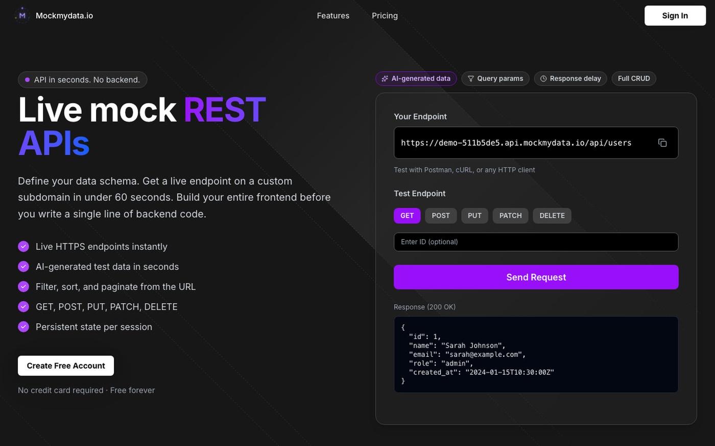 MockMyData — Mock API Generator with AI Test Data — screenshot