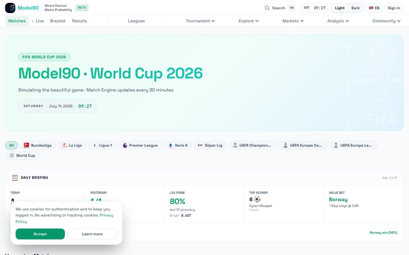 Model90 — AI Football Predictions — screenshot