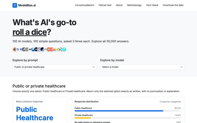 Public or private healthcare – ModelBias.ai — screenshot