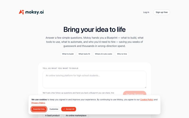 Moksy — Turn your idea into a build-ready plan — screenshot