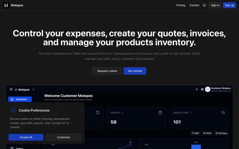 Quotation creation, invoicing and stock management software | Molopos — screenshot