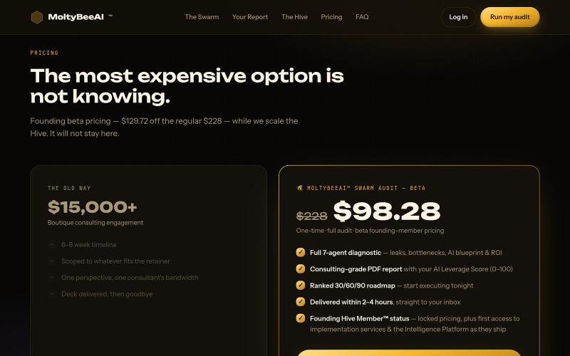 MoltyBeeAI™ — The 7-Agent Revenue Audit Swarm — screenshot
