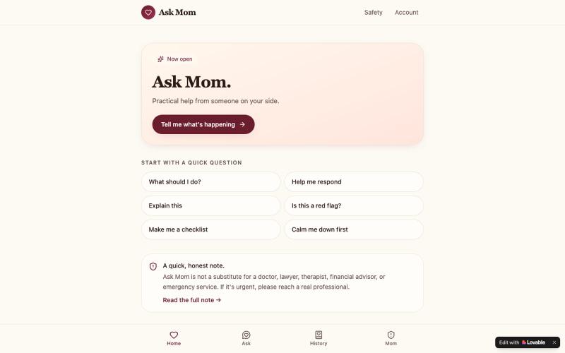 Ask Mom — Practical help from someone on your side — screenshot