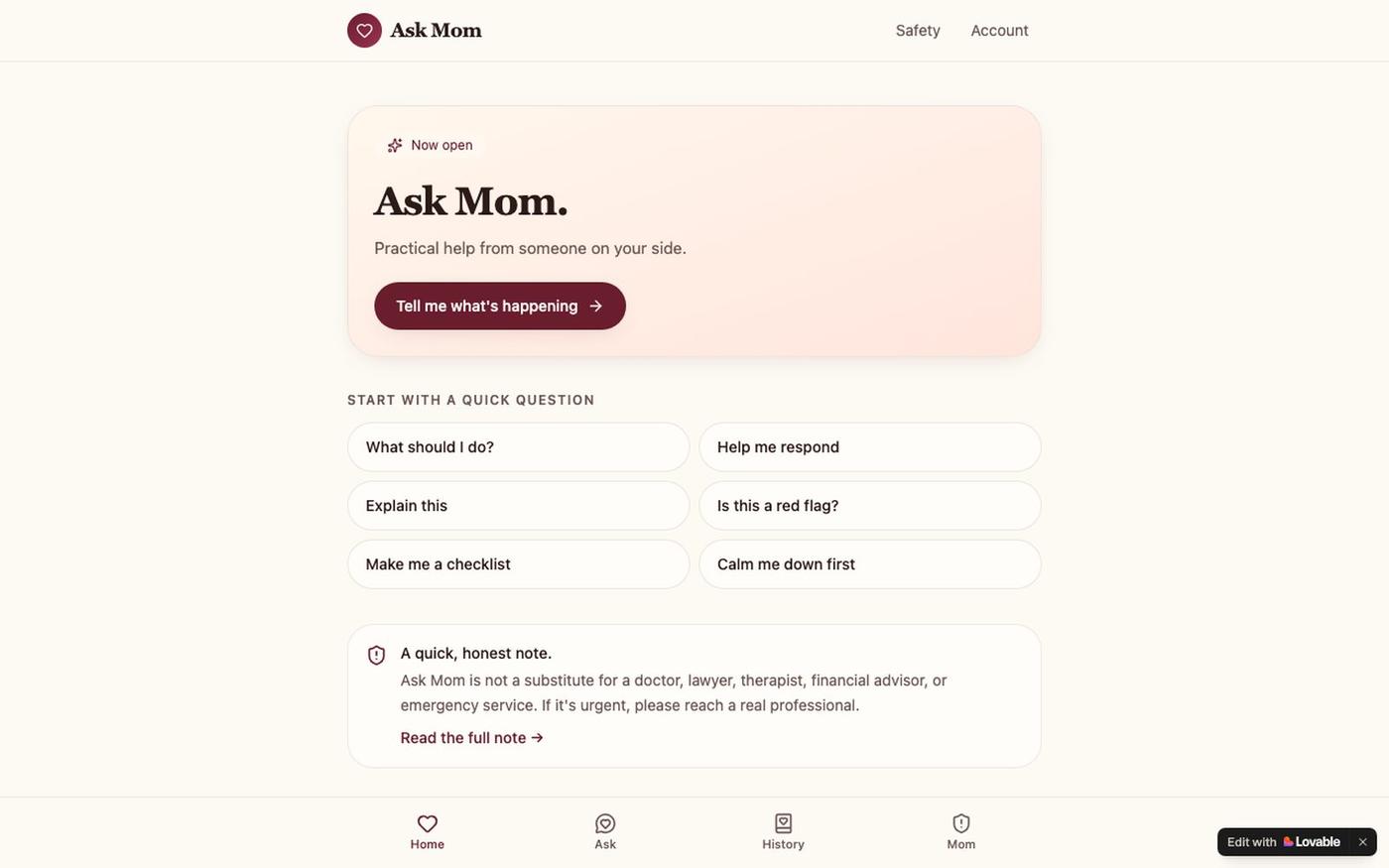Ask Mom — Practical help from someone on your side — screenshot