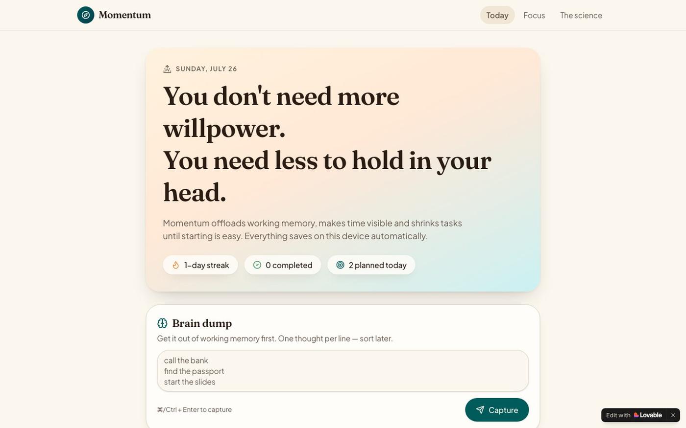 Momentum — An ADHD Planner That Actually Works — screenshot