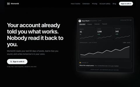 MomentX: the AI X growth tool that learns your voice — screenshot
