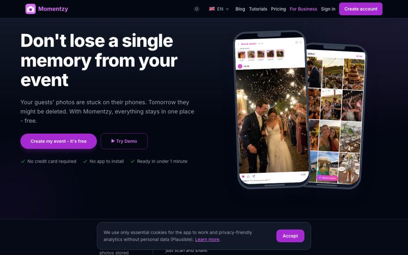 Momentzy - Partilha Grátis de Fotos de Eventos por QR — screenshot