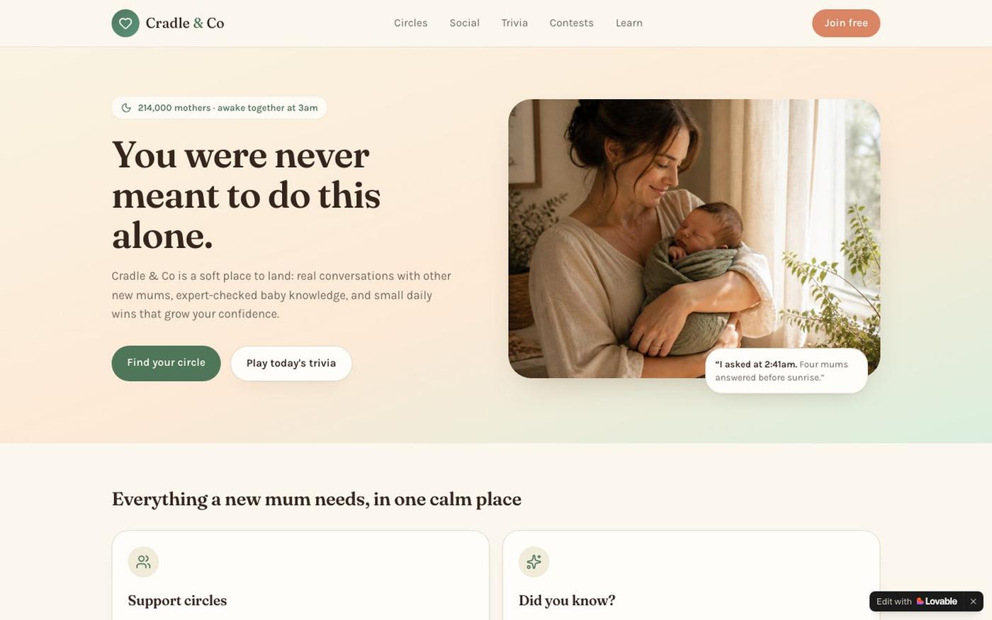 Cradle & Co — A Warm Community for New Mothers — screenshot