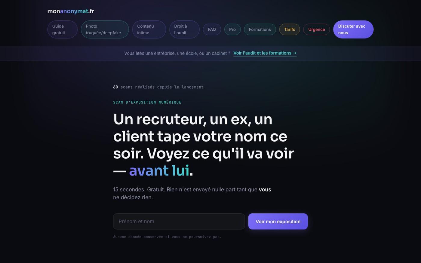 monanonymat.fr — Reprenez le contrôle de votre exposition numérique — screenshot