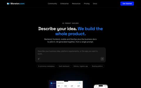 Moneion AI Product Builder: Idea to Full Product, Ready to Ship — screenshot